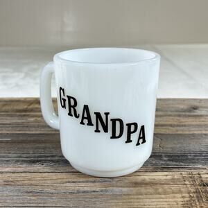 Vintage Glasbake "GRANDPA" 10 oz Milk Glass Coffee Mug Benefits Charity